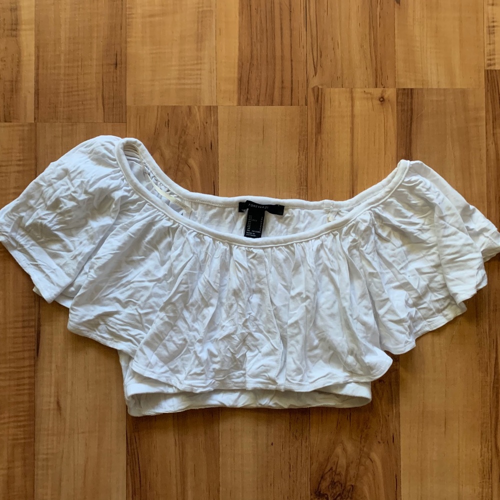 White Flowy Off the Shoulder Crop Top